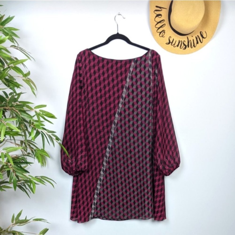 Analili Flowy Tunic Bishop Sleeve Shift Dress L Swing Trapeze